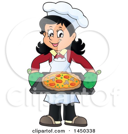 Clipart Graphic of a Happy Woman Making a Pizza - Royalty Free Vector Illustration by visekart