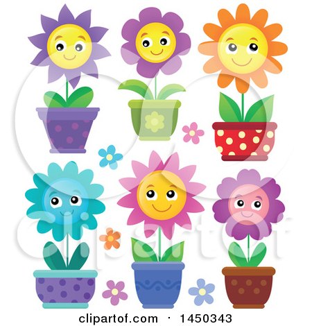 Clipart Graphic of Happy Potted Flowers - Royalty Free Vector Illustration by visekart