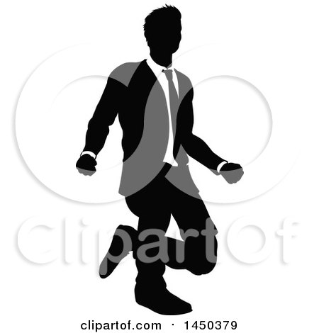 Clipart Graphic of a Black and White Silhouetted Business Man - Royalty Free Vector Illustration by AtStockIllustration