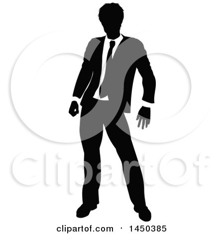 Clipart Graphic of a Black and White Silhouetted Business Man - Royalty Free Vector Illustration by AtStockIllustration