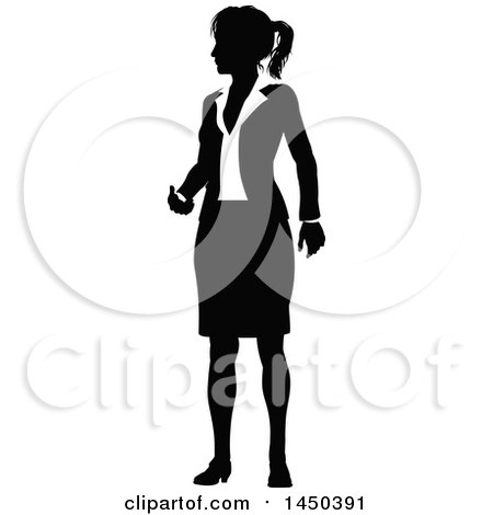 Clipart Graphic of a Black and White Silhouetted Business Woman - Royalty Free Vector Illustration by AtStockIllustration