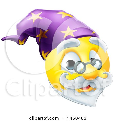 Clipart Graphic of a Yellow Wizard Smiley Emoji Emoticon Face - Royalty Free Vector Illustration by AtStockIllustration