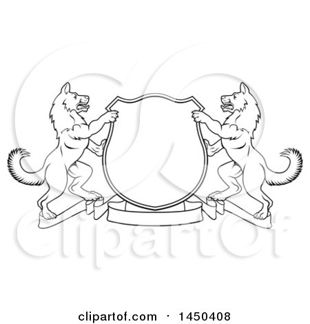 Clipart Graphic of a Black and White Lineart Alsatian Coat of Arms Shield with a Collar - Royalty Free Vector Illustration by AtStockIllustration