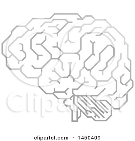 Clipart Graphic of a Grayscale Human Brain with Electrical Circuits - Royalty Free Vector Illustration by AtStockIllustration