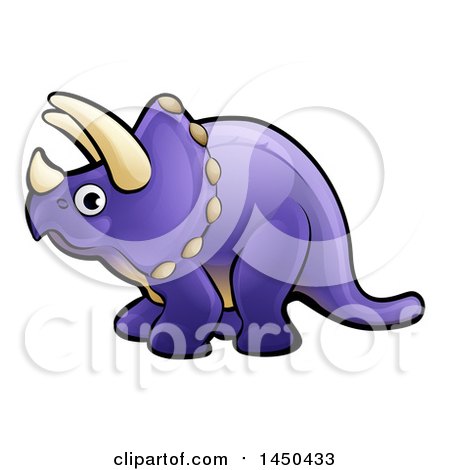 Clipart Graphic of a Cartoon Purple Triceratops Dino Facing Left - Royalty Free Vector Illustration by AtStockIllustration