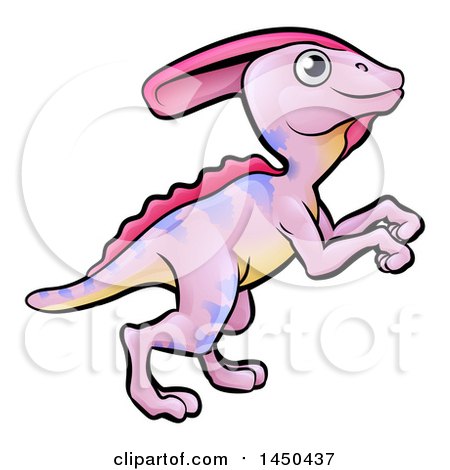 Clipart Graphic of a Cartoon Pink Parasaurolophus Dino - Royalty Free Vector Illustration by AtStockIllustration