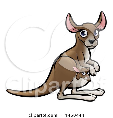 Clipart Graphic of a Cartoon Mother and Baby Kangaroo - Royalty Free Vector Illustration by AtStockIllustration