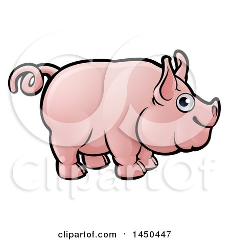 Clipart Graphic of a Cartoon Happy Pig with a Curly Tail - Royalty Free Vector Illustration by AtStockIllustration