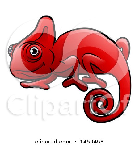 Clipart Graphic of a Cartoon Happy Red Chameleon - Royalty Free Vector Illustration by AtStockIllustration