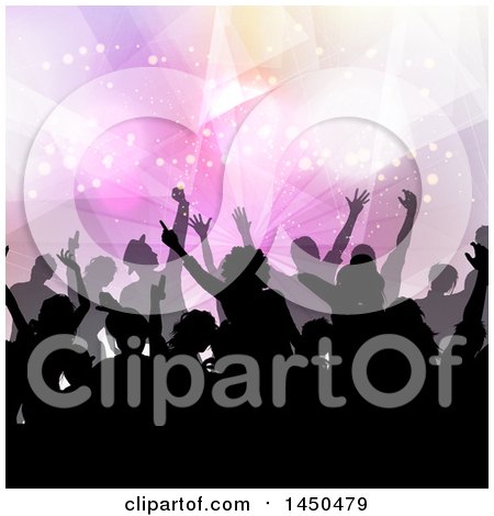 Clipart Graphic of a Crowd of Silhouetted Dancers Against Pink Lights - Royalty Free Vector Illustration by KJ Pargeter