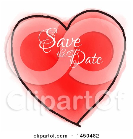 Clipart Graphic of a Red and Black Watercolor Heart with Save the Date Text - Royalty Free Vector Illustration by KJ Pargeter