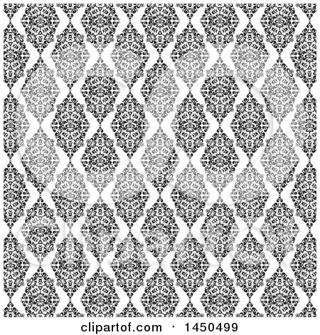 Clipart Graphic of a Background of Black and White Floral Damask Diamonds - Royalty Free Vector Illustration by KJ Pargeter