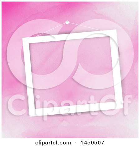 Clipart Graphic of a Blank White Picture Frame Hanging over Pink Watercolor - Royalty Free Vector Illustration by KJ Pargeter