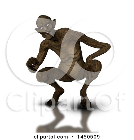 Clipart Graphic of a 3d Crouching Demon, on a White Background - Royalty Free Illustration by KJ Pargeter