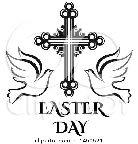 Clipart Graphic of a Black and White Cross with Doves and Text - Royalty Free Vector Illustration by Vector Tradition SM