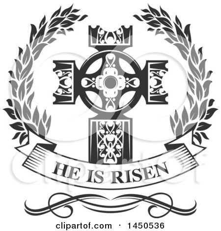 Clipart Graphic of a Black and White Cross and He Is Risen Text - Royalty Free Vector Illustration by Vector Tradition SM