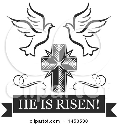 Clipart Graphic of a Black and White Cross with Doves and Text - Royalty Free Vector Illustration by Vector Tradition SM