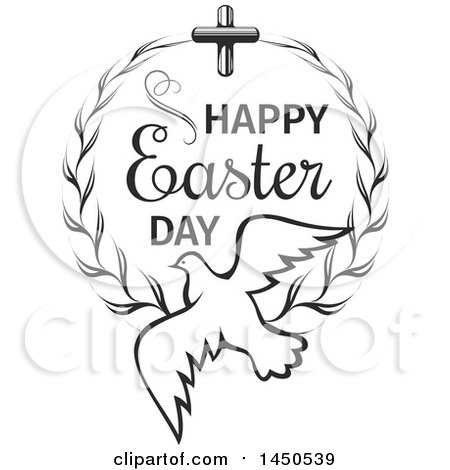 Clipart Graphic of a Black and White Cross and Wreath with a Dove and Text - Royalty Free Vector Illustration by Vector Tradition SM