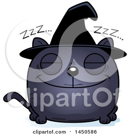 Clipart Graphic of a Cartoon Sleeping Witch Cat Character Mascot - Royalty Free Vector Illustration by Cory Thoman