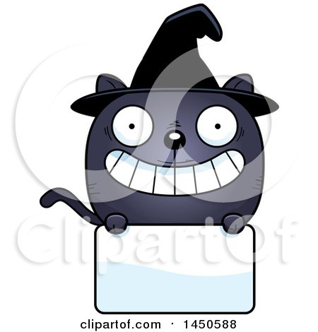 Clipart Graphic of a Cartoon Witch Cat Character Mascot over a Blank Sign - Royalty Free Vector Illustration by Cory Thoman