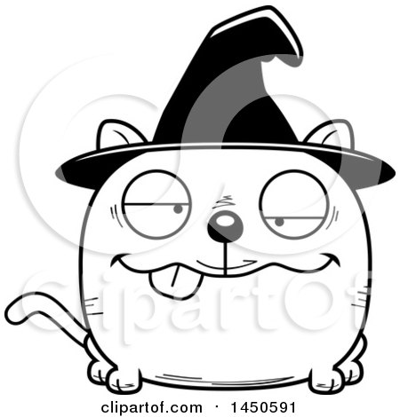 Clipart Graphic of a Cartoon Black and White Drunk Witch Cat Character Mascot - Royalty Free Vector Illustration by Cory Thoman