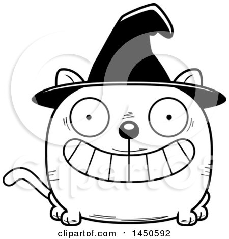 Clipart Graphic of a Cartoon Black and White Grinning Witch Cat Character Mascot - Royalty Free Vector Illustration by Cory Thoman