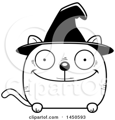 Clipart Graphic of a Cartoon Black and White Happy Witch Cat Character Mascot - Royalty Free Vector Illustration by Cory Thoman