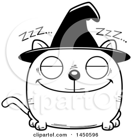 Clipart Graphic of a Cartoon Black and White Sleeping Witch Cat Character Mascot - Royalty Free Vector Illustration by Cory Thoman