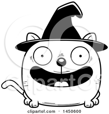 Clipart Graphic of a Cartoon Black and White Smiling Witch Cat Character Mascot - Royalty Free Vector Illustration by Cory Thoman
