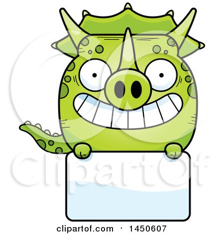 Clipart Graphic of a Cartoon Triceratops Character Mascot over a Blank Sign - Royalty Free Vector Illustration by Cory Thoman