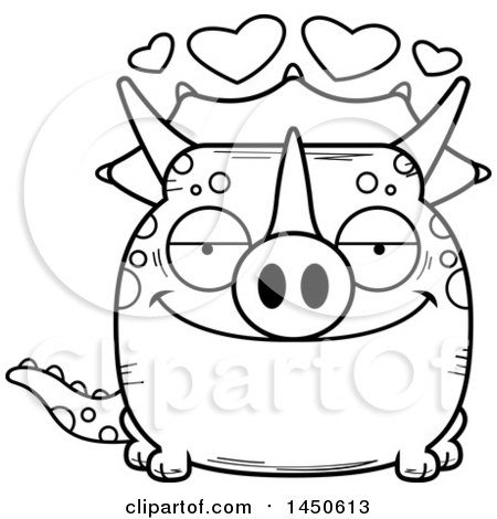 Clipart Graphic of a Cartoon Black and White Lineart Loving Triceratops Character Mascot - Royalty Free Vector Illustration by Cory Thoman