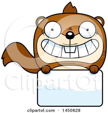 Clipart Graphic of a Cartoon Squirrel Character Mascot over a Blank Sign - Royalty Free Vector Illustration by Cory Thoman
