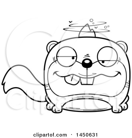 Clipart Graphic of a Cartoon Black and White Lineart Drunk Squirrel Character Mascot - Royalty Free Vector Illustration by Cory Thoman