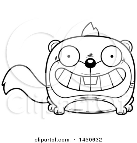 Clipart Graphic of a Cartoon Black and White Lineart Grinning Squirrel Character Mascot - Royalty Free Vector Illustration by Cory Thoman
