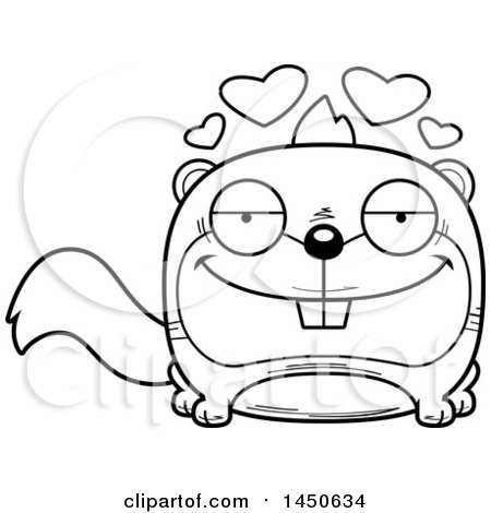 Clipart Graphic of a Cartoon Black and White Lineart Loving Squirrel Character Mascot - Royalty Free Vector Illustration by Cory Thoman