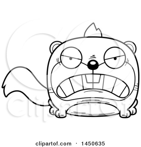 Clipart Graphic of a Cartoon Black and White Lineart Mad Squirrel Character Mascot - Royalty Free Vector Illustration by Cory Thoman
