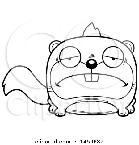 Clipart Graphic of a Cartoon Black and White Lineart Sad Squirrel Character Mascot - Royalty Free Vector Illustration by Cory Thoman