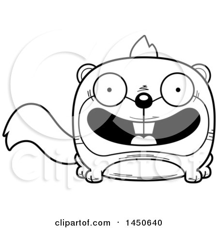 Clipart Graphic of a Cartoon Black and White Lineart Smiling Squirrel Character Mascot - Royalty Free Vector Illustration by Cory Thoman
