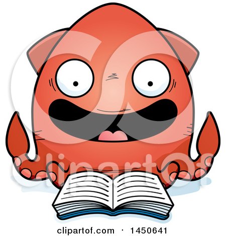 Clipart Graphic of a Cartoon Reading Squid Character Mascot - Royalty Free Vector Illustration by Cory Thoman