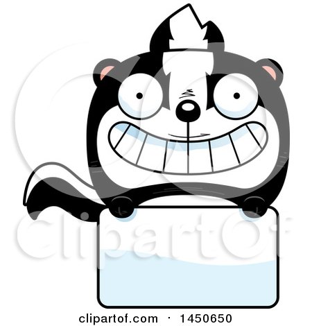Clipart Graphic of a Cartoon Skunk Character Mascot over a Blank Sign - Royalty Free Vector Illustration by Cory Thoman