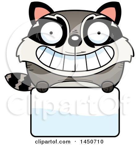 Clipart Graphic of a Cartoon Raccoon Character Mascot over a Blank Sign - Royalty Free Vector Illustration by Cory Thoman