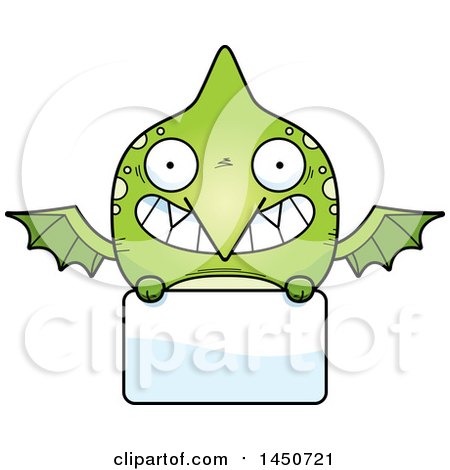 Clipart Graphic of a Cartoon Pterodactyl Character Mascot over a Blank Sign - Royalty Free Vector Illustration by Cory Thoman