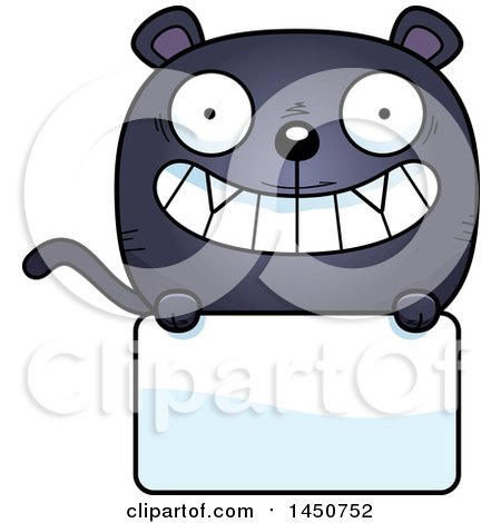 Clipart Graphic of a Cartoon Black Panther Character Mascot over a Blank Sign - Royalty Free Vector Illustration by Cory Thoman