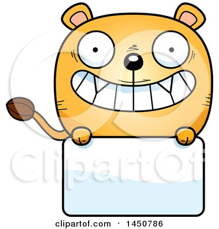 Clipart Graphic of a Cartoon Lioness Character Mascot over a Blank Sign - Royalty Free Vector Illustration by Cory Thoman