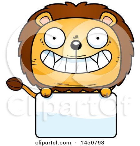 Clipart Graphic of a Cartoon Male Lion Character Mascot over a Blank Sign - Royalty Free Vector Illustration by Cory Thoman