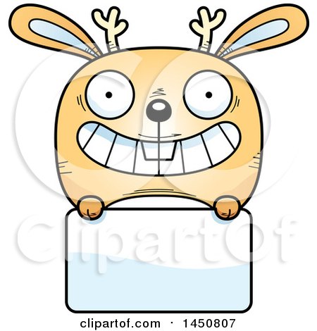 Clipart Graphic of a Cartoon Jackalope Character Mascot over a Blank Sign - Royalty Free Vector Illustration by Cory Thoman