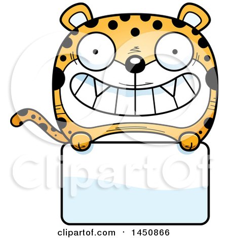 Clipart Graphic of a Cartoon Leopard Character Mascot over a Blank Sign - Royalty Free Vector Illustration by Cory Thoman
