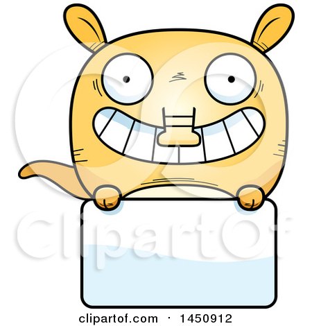 Clipart Graphic of a Cartoon Aardvark Character Mascot over a Blank Sign - Royalty Free Vector Illustration by Cory Thoman