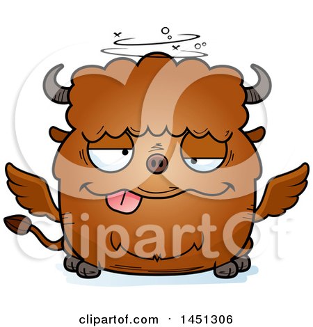 Clipart Graphic of a Cartoon Drunk Winged Buffalo Character Mascot - Royalty Free Vector Illustration by Cory Thoman