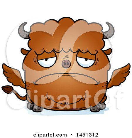Clipart Graphic of a Cartoon Sad Winged Buffalo Character Mascot - Royalty Free Vector Illustration by Cory Thoman